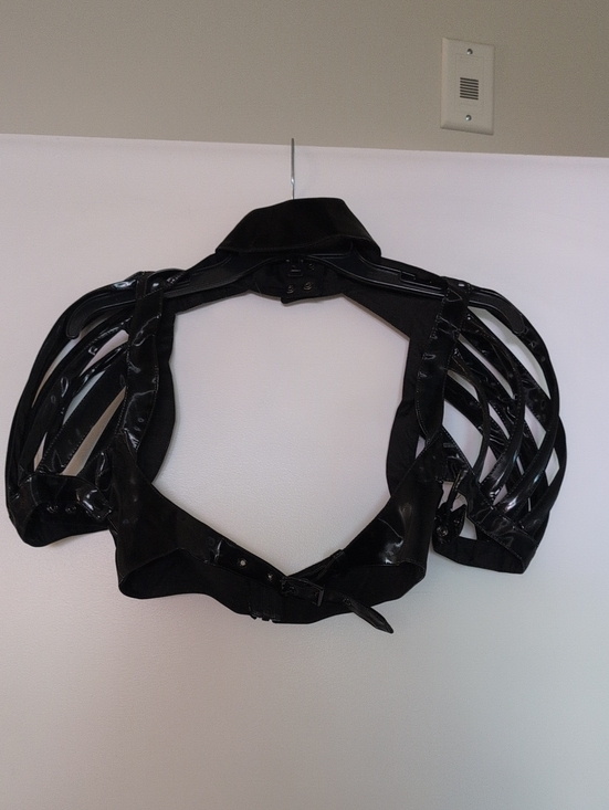Club Exx Tops - Black Patent Faux Leather Strappy Bolero Shrug